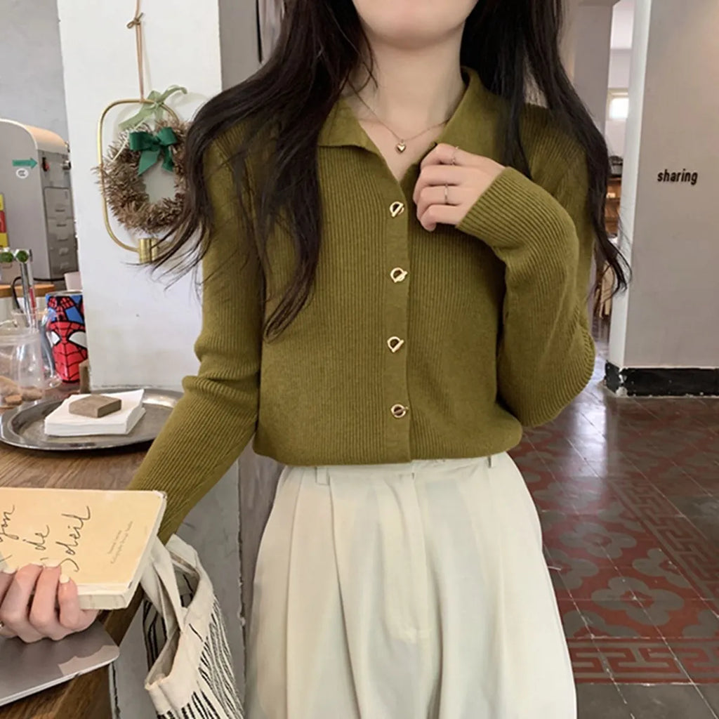 Loose fit long-sleeved knitted cardigan in viscose fibre available in beige, black, green, khaki, or oatmeal colour