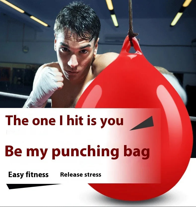 Red water-filled boxing reaction ball with hook rope for hanging installation