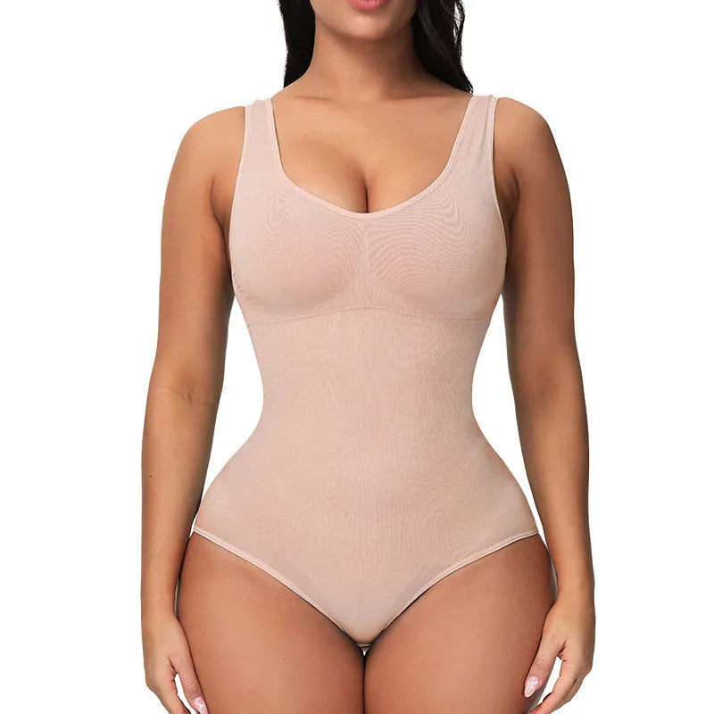 Seamless women's bodysuit in nylon fabric with waist support corset design
