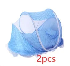 Foldable baby bed net 110x65x60cm with mattress and pillow, mesh cloth and steel wire frame, blue or pink
