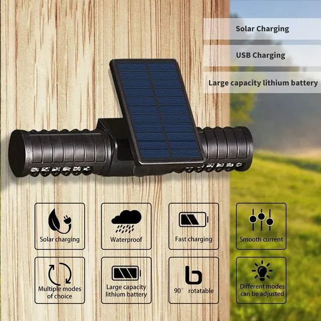 Black outdoor solar rechargeable UV mosquito killer lamp with IP65 waterproof rating and 2000mAh battery