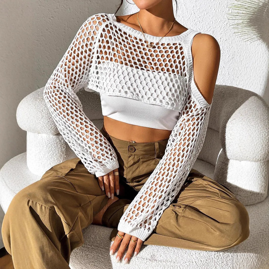 Beach mesh shirt for couples with hollowed navel design in polypropylene fabric