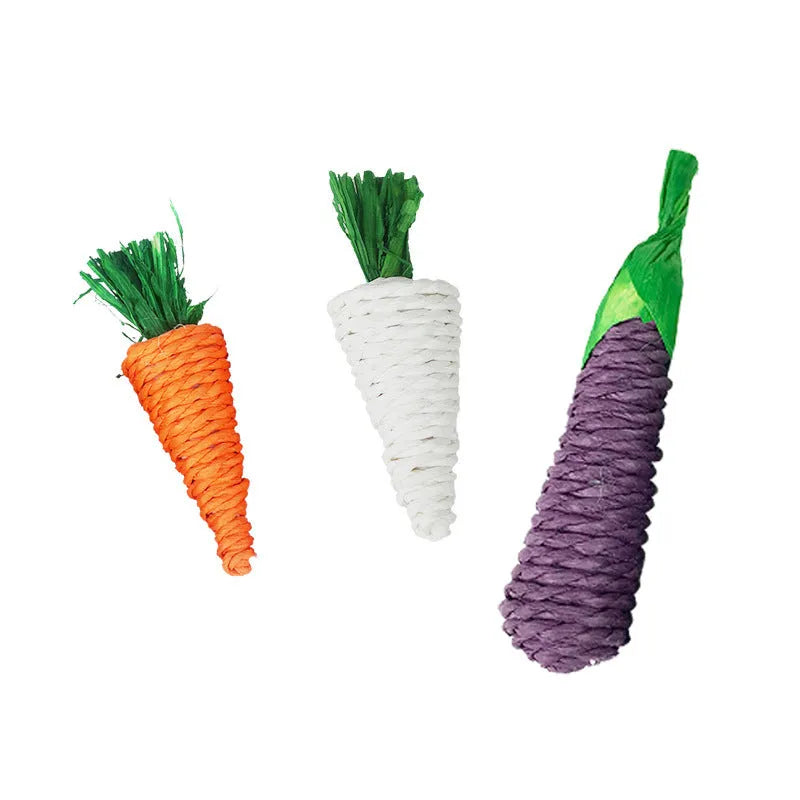 Natural loofah carrot chew toy, 20 cm, for hamsters and rabbits, with woven texture
