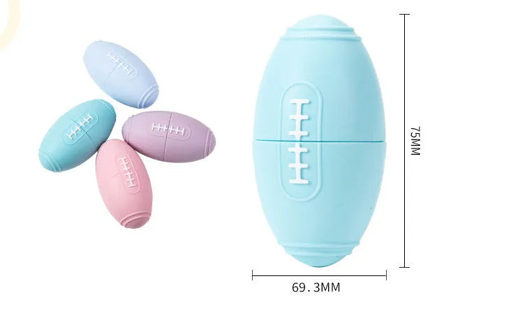Blue silicone rugby ball shaped dog chew toy for boredom relief and interactive feeding.