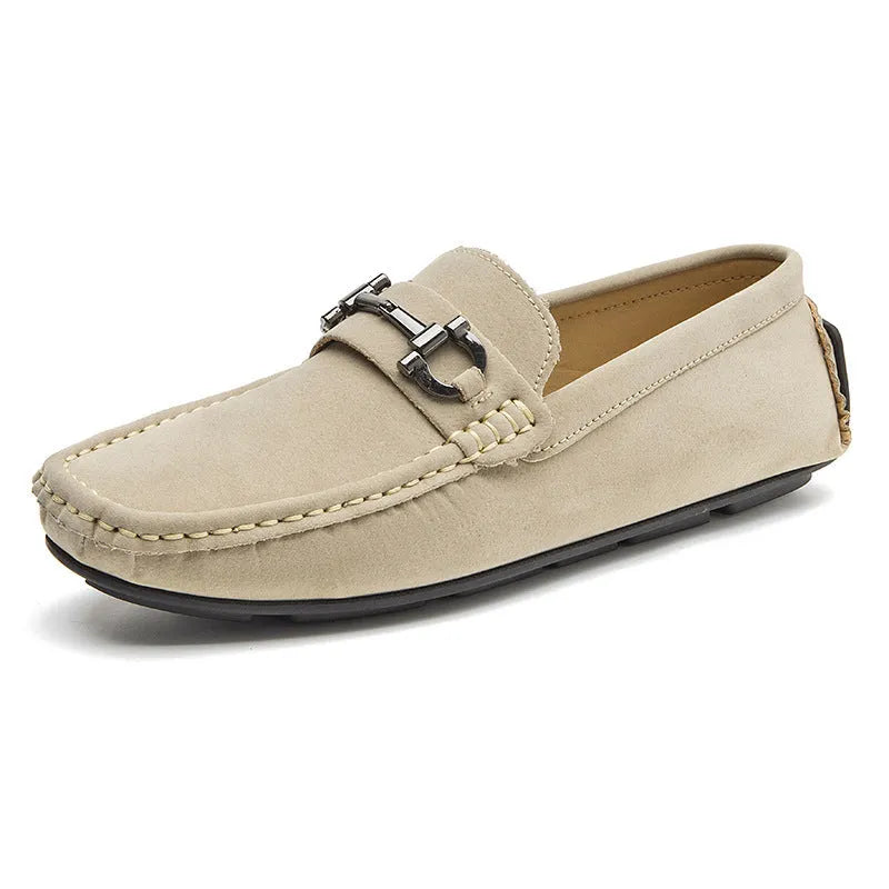 Men's brown casual leather shoes with rounded toe and rubber sole