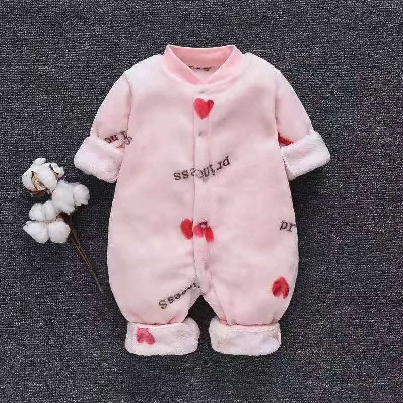 Long sleeve baby onesie romper in thicker flannel fabric with panda print design