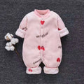 Long sleeve baby onesie romper in thicker flannel fabric with panda print design