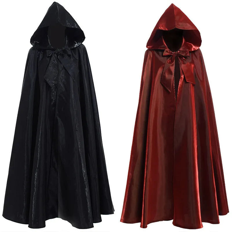 Medieval cloak wizarding robe Halloween costume in red purple green black brown orange, sizes S-XXL