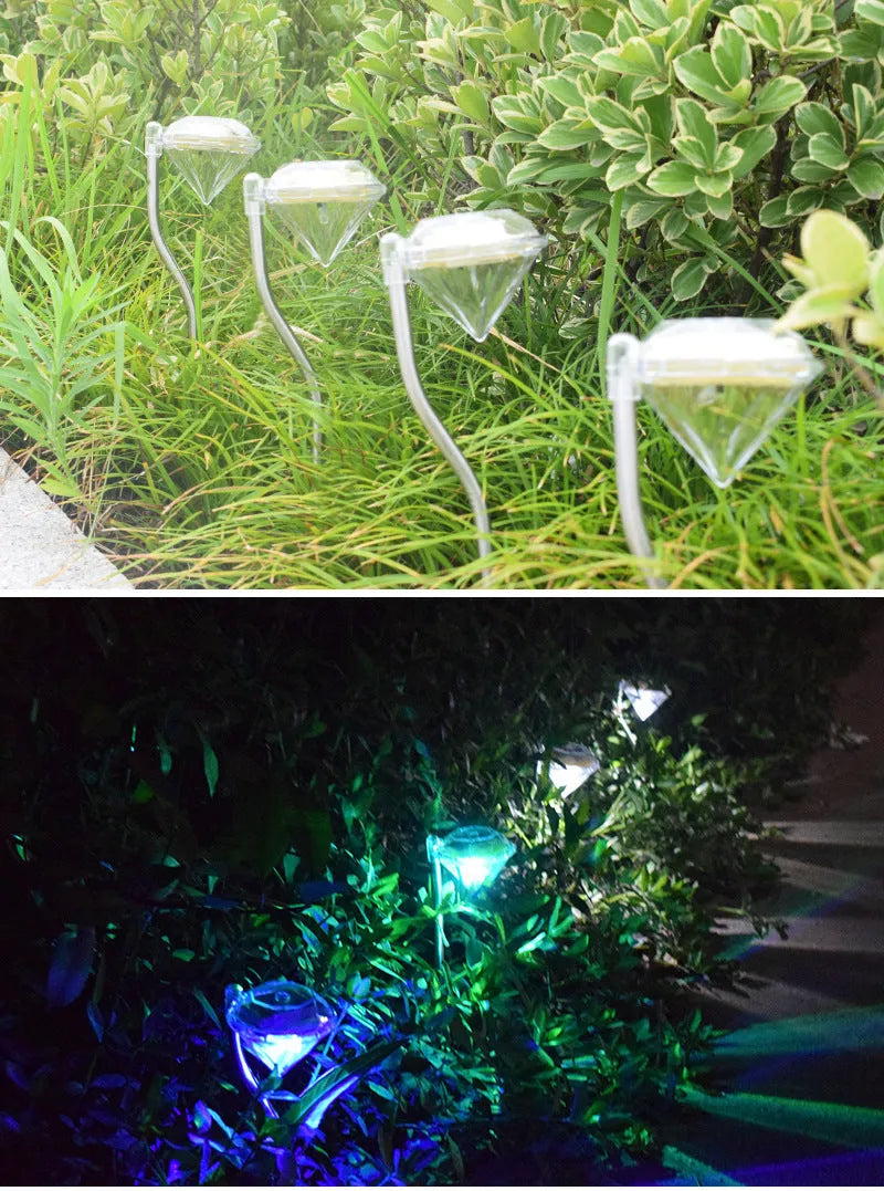 White solar powered diamond-shaped garden light for outdoor decoration.