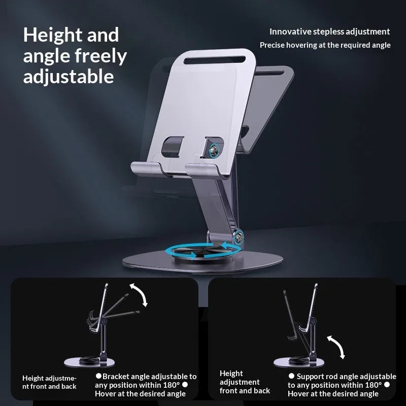 Desktop folding aluminium alloy phone stand in Gun Gray with upright smartphone