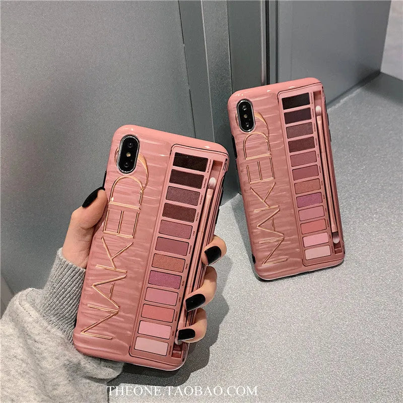 Flesh coloured silicone iPhone case with an eye shadow pattern design on the back.