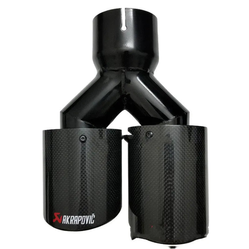 Car modified muffler double outlet bright black exhaust tail throat with carbon fibre and stainless steel