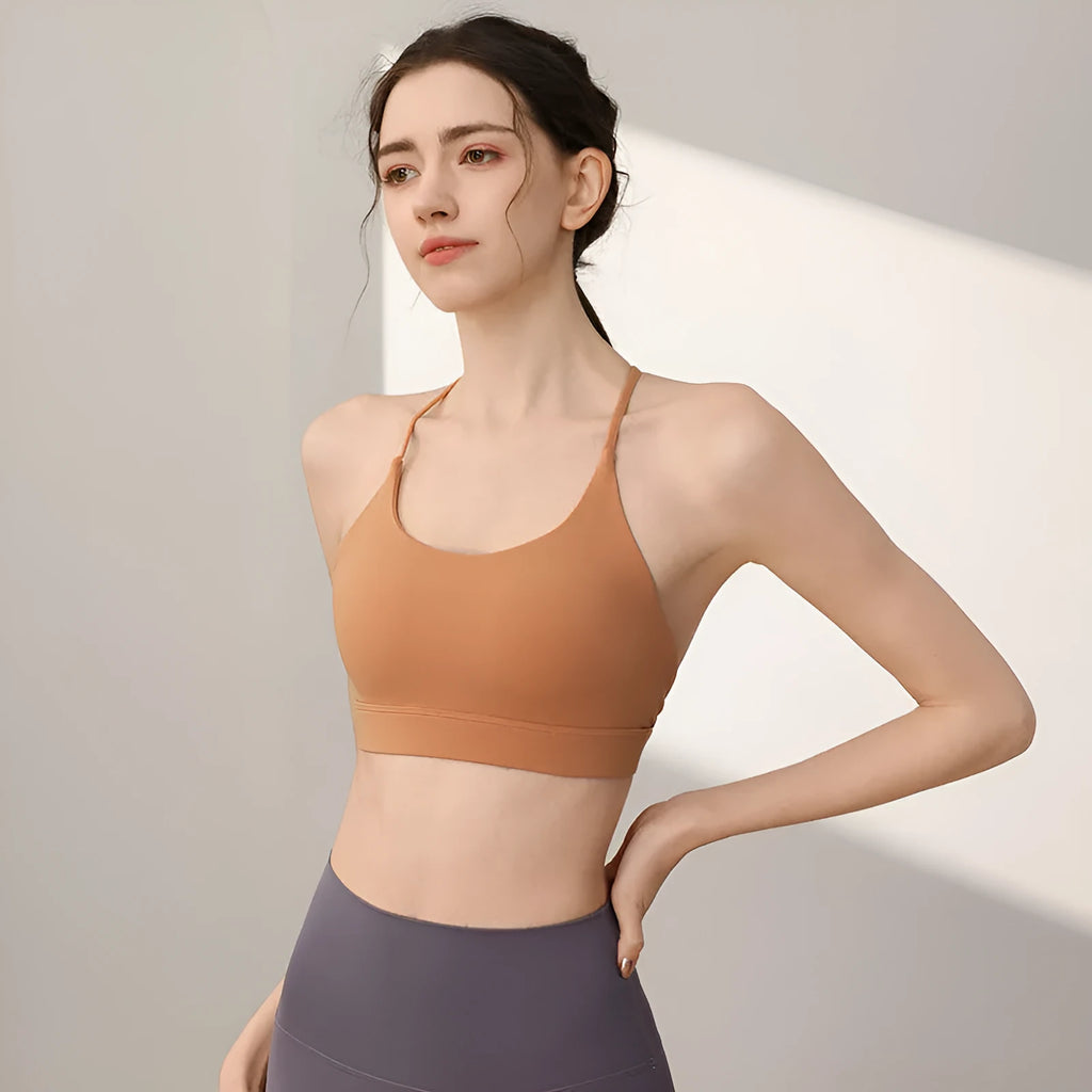 Women's nylon sports vest with double shoulder straps in sunshine desert colour