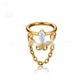 Titanium alloy inlaid zircon hanging double chain ear studs in gold colour unisex style