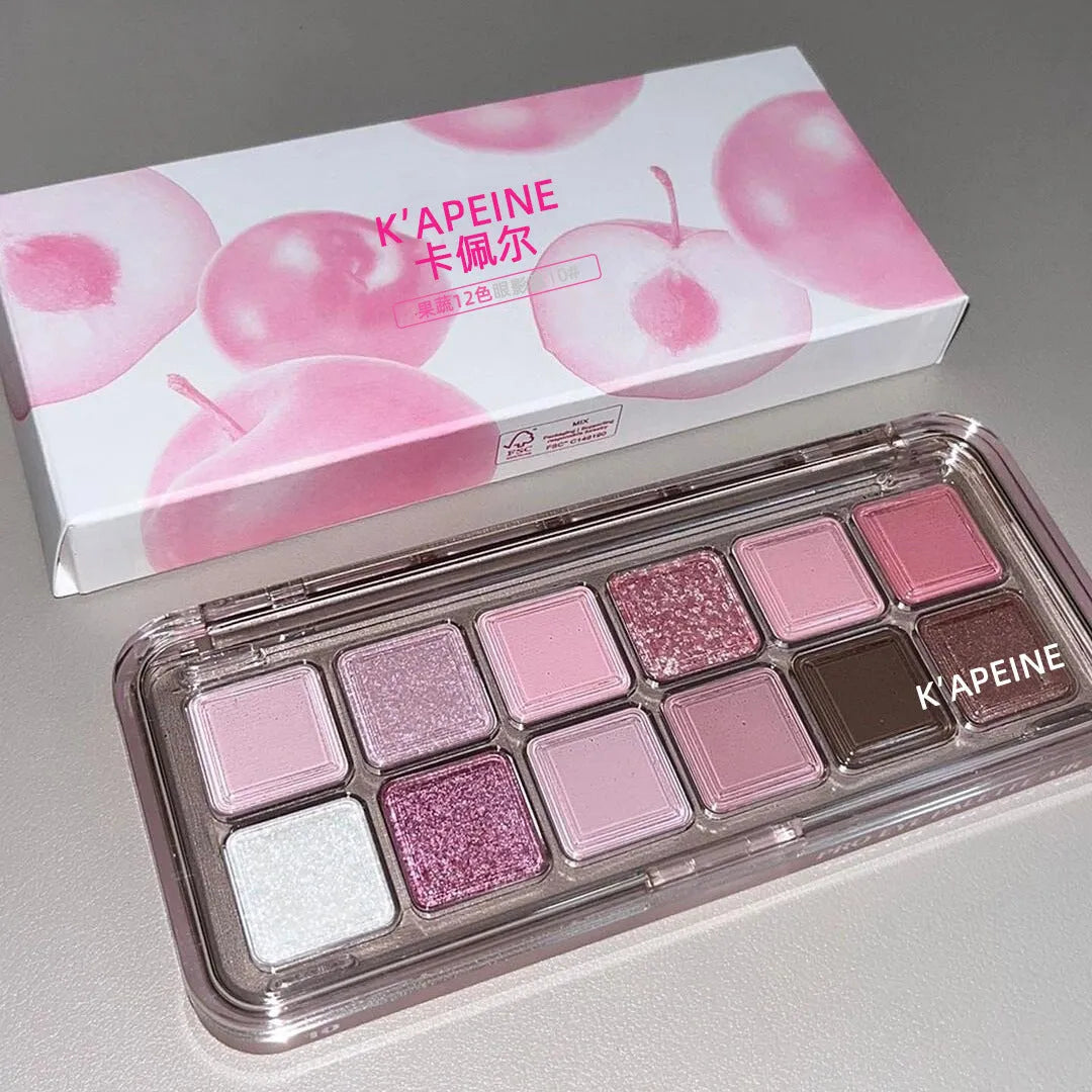 Creative Home 12 colour eyeshadow palette showing peach apple and cherry plum powder shades