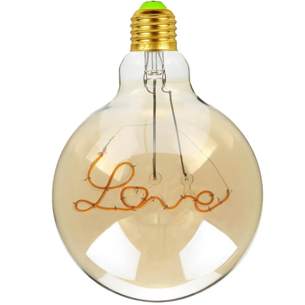G125 antique bulb with amber glass and E27 base, 125x175mm, 4W LED filament, 2300K warm light