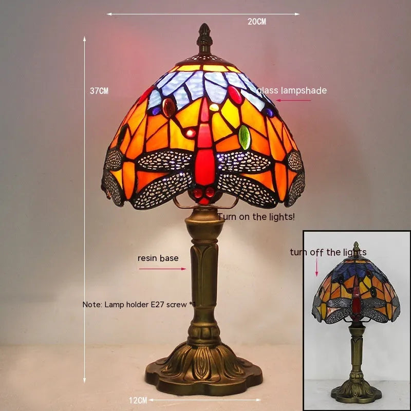 Stone Tiffany-style table lamp with dragonfly design in European retro style