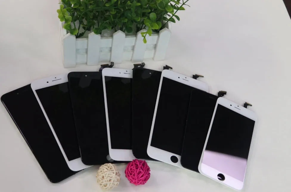 iPhone LCD touch screen replacement panel showing black and white colour options for 6 7 8 series