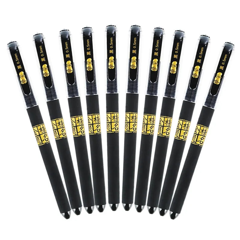 Set of eight carbon black gel pens for students with quick-drying ink and anti-fatigue design