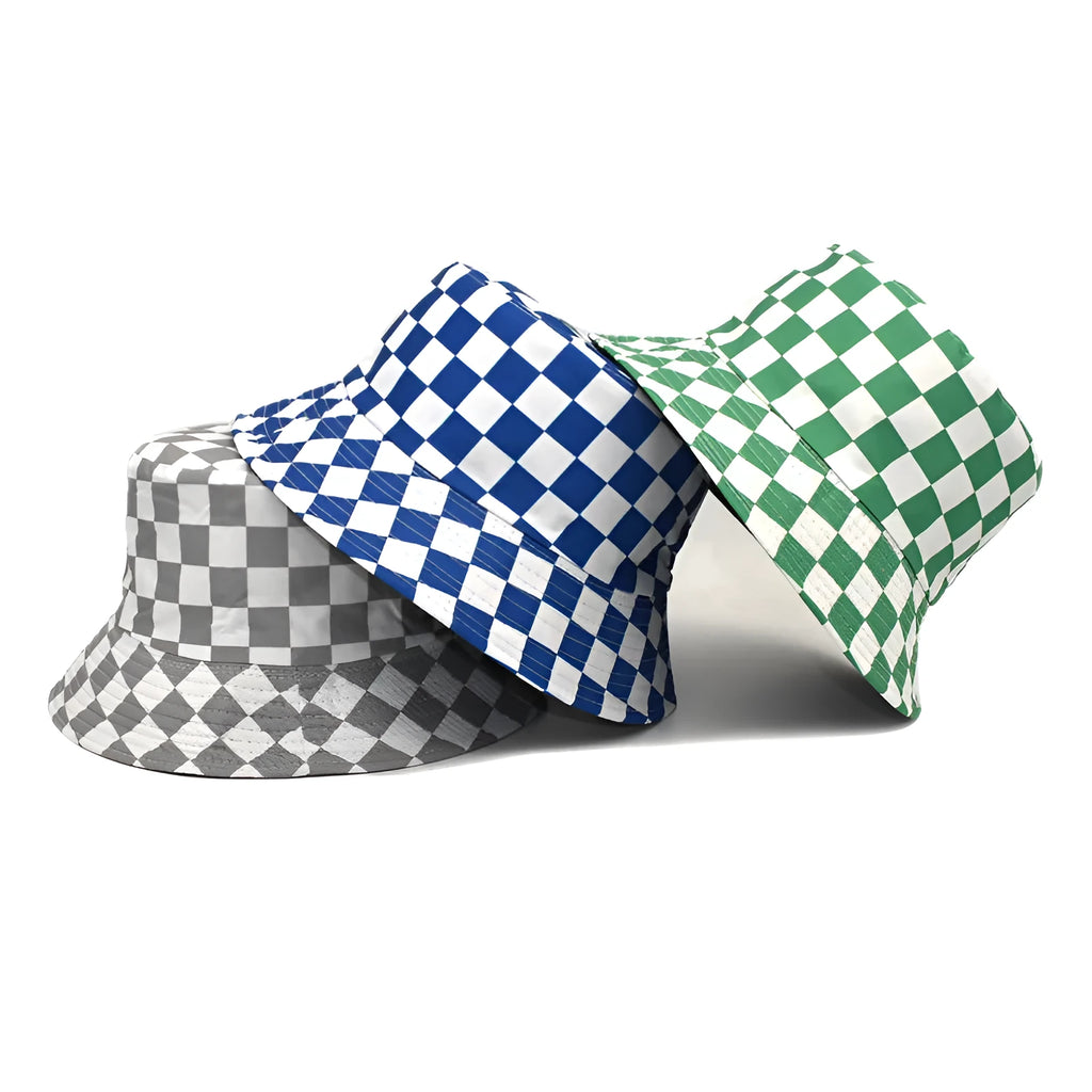 Cotton bucket hat for men, double-sided wear, flat top, size M 56-58cm, in red green blue black or grey