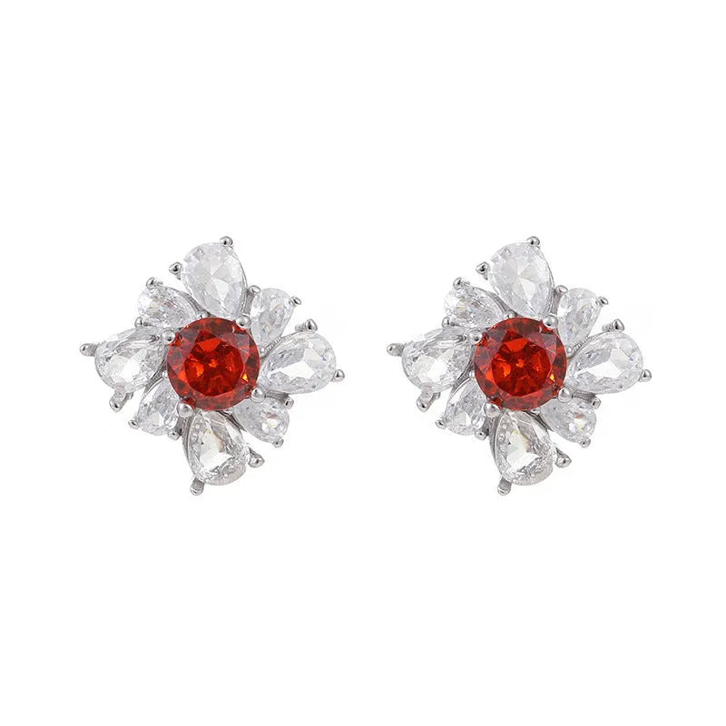 Women's sterling silver retro earrings with platinum plating and geometric pigeon red design