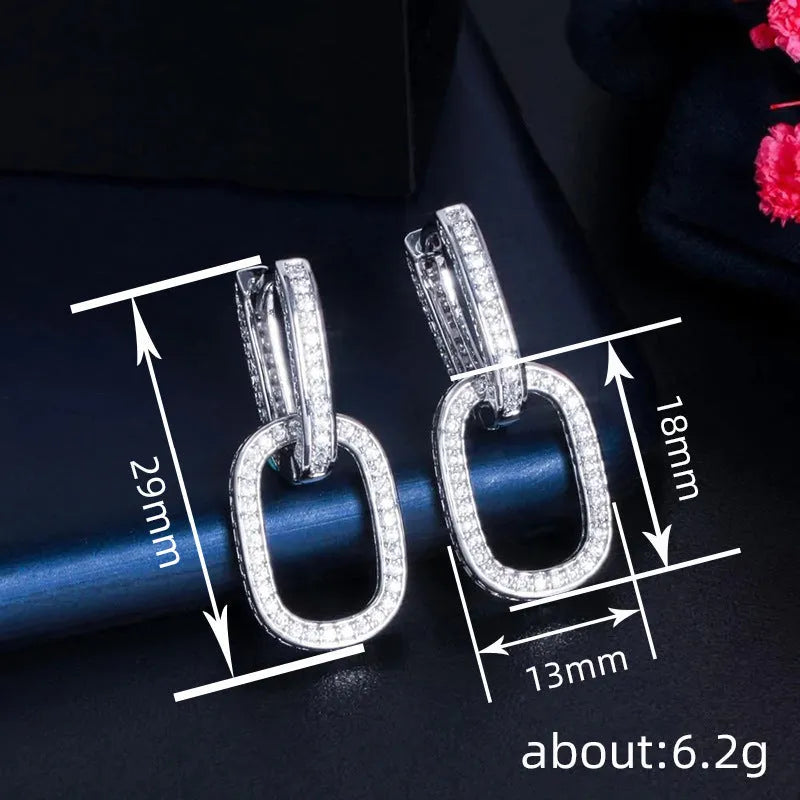U-shaped geometric earrings for women with inlaid zircon and copper, in white gold or yellow gold colour