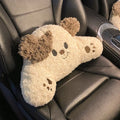 Car seat cushion set with puppy plush headrest and lumbar support pillow in cartoon style
