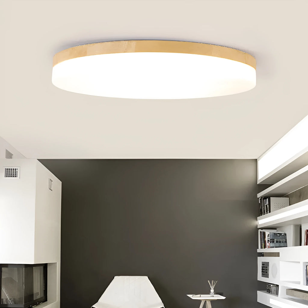 Japanese minimalist ceiling lamp with wood art body and acrylic shade in three size options