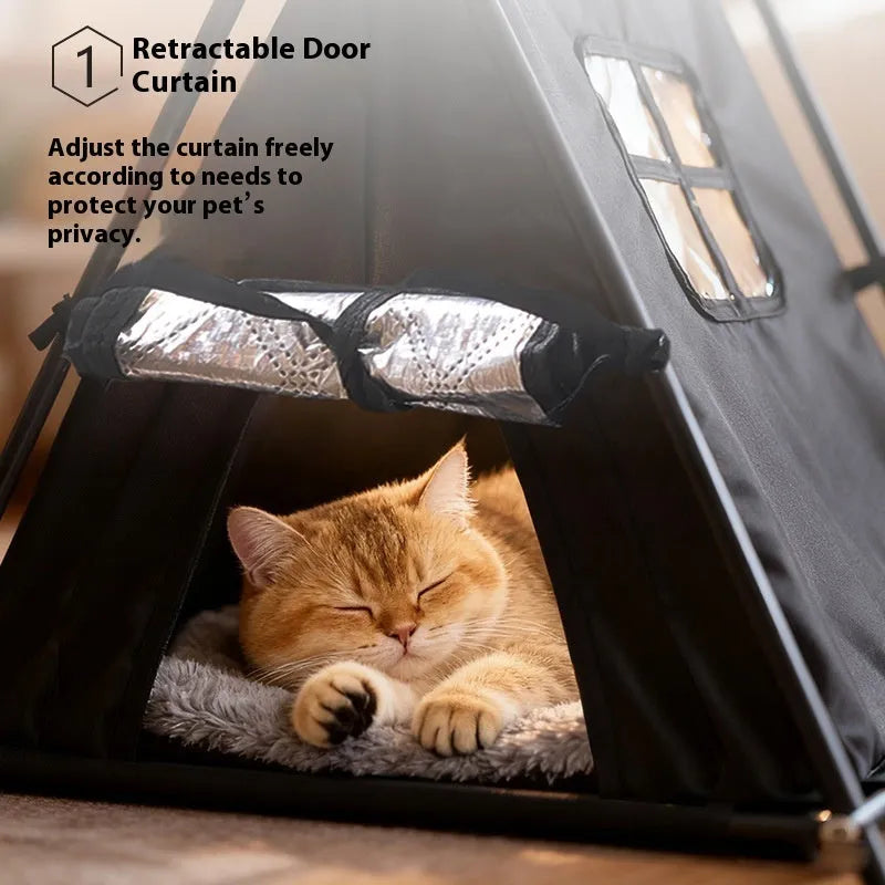Outdoor triangle tent cat nest in black Oxford cloth with lock temperature, small size for cats