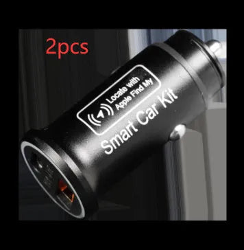 Black car GPS locator device plugged into a vehicle's 12V cigarette lighter socket.