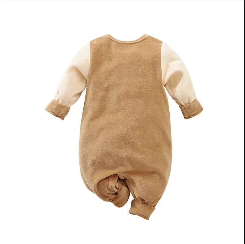 Christmas deer print baby one-piece plush thick outfit with hood, sizes 52-90cm, cotton blend 76%