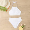 Women's high waist conservative swimsuit bikini set in polyester fabric for swimming