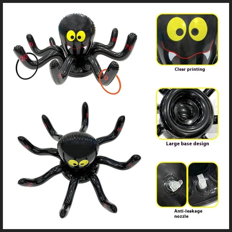 Colourful inflatable PVC ferrule throwing toys in octopus, antler, witch hat, and Santa Claus designs for Halloween games.