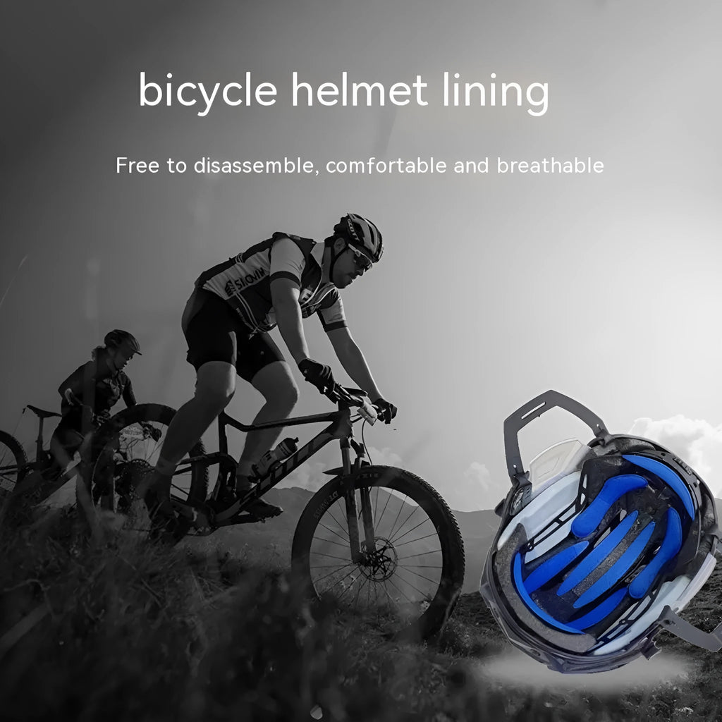 Universal adult cycling helmet liner with breathable sponge and Velcro chin pad in four colours.
