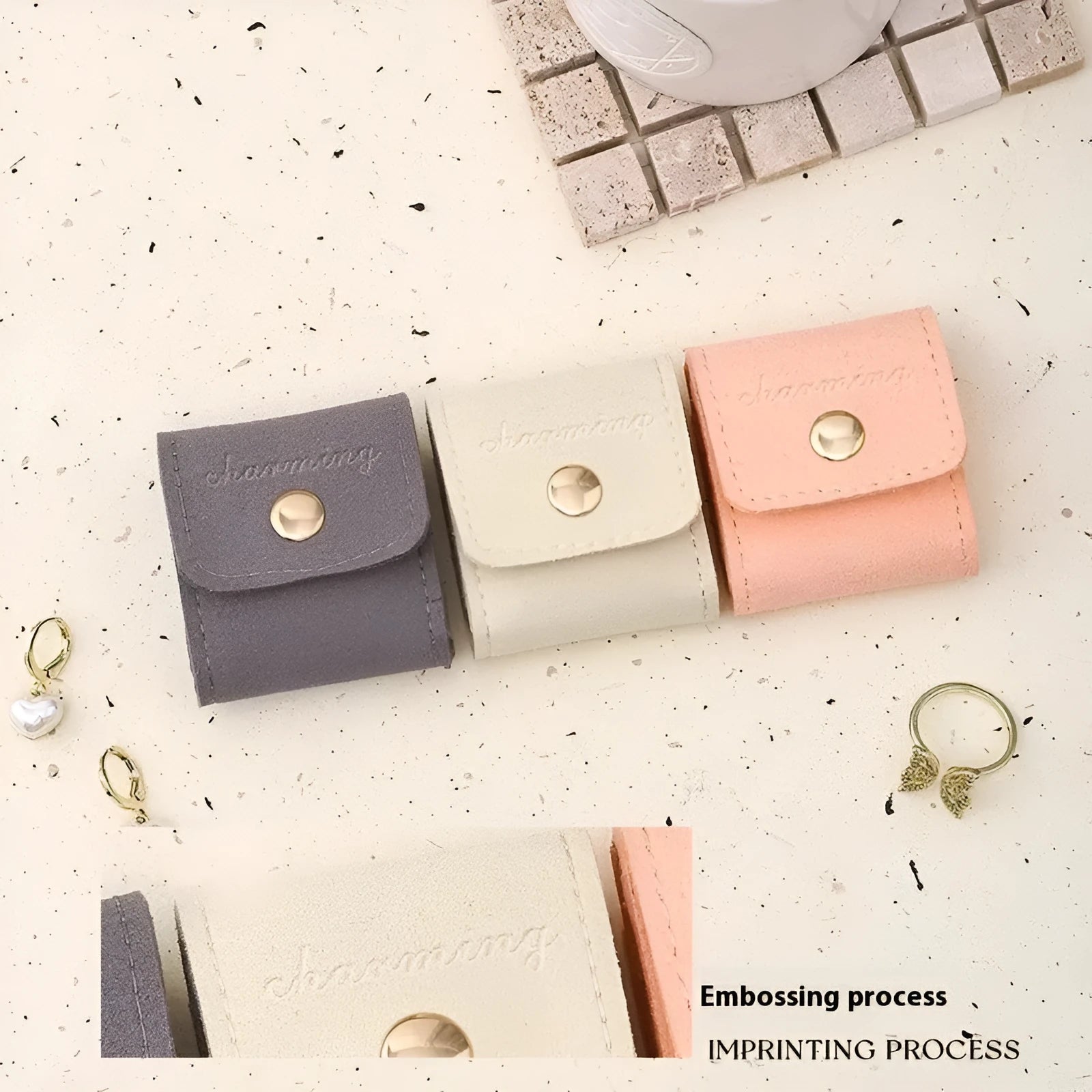 Soft microfiber ring buggy bag in Japanese style with leather-like finish, beige colour, closed view