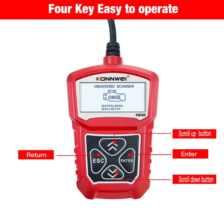 KW310 12V car diagnostic scanner fault code reader tool in black or red