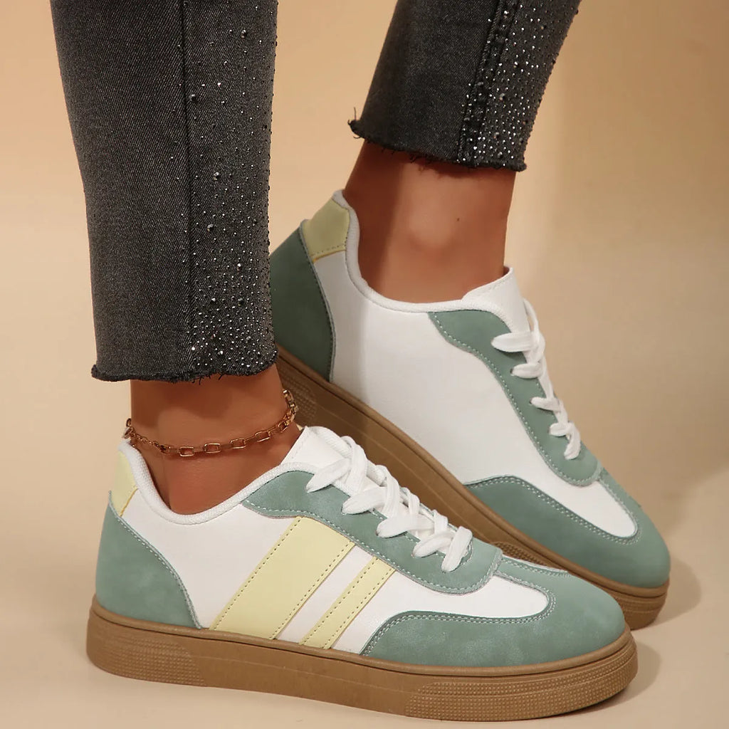Retro sports casual shoes for women with cross straps, leather stitching, and artificial PU upper in assorted colours