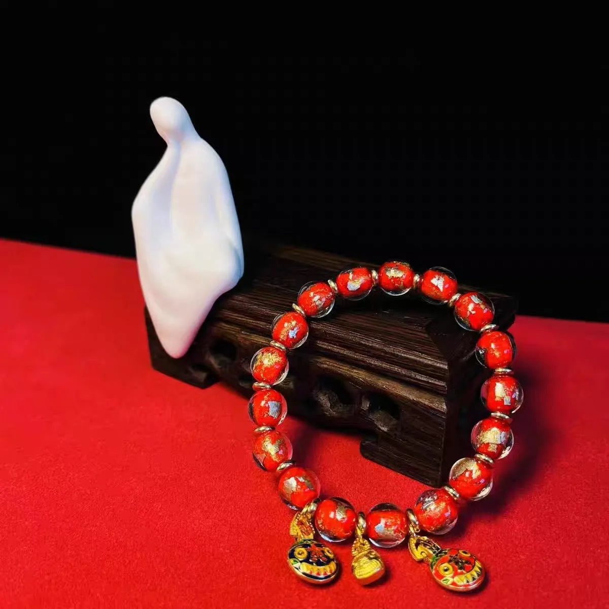Ancient French Glaze Year glass bracelet with geometric shapes and auspicious court patterns in one of six colours.