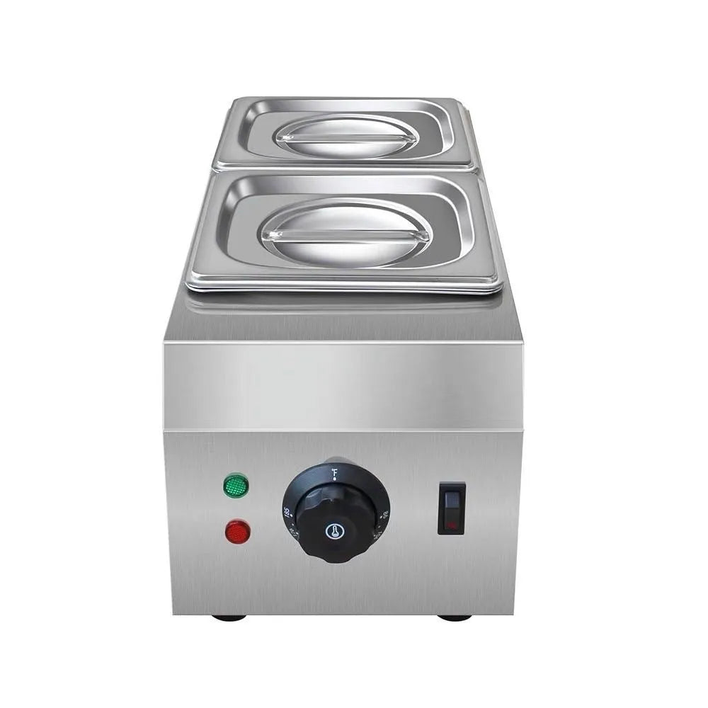 Commercial electric chocolate melting machine with double pot and digital temperature control.