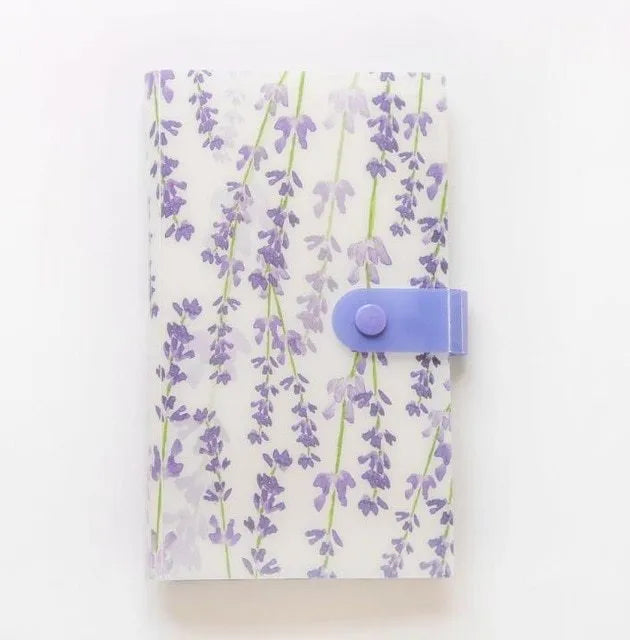 Blue PVC and PP business card holder book showing protective shell and insert pockets for cards.