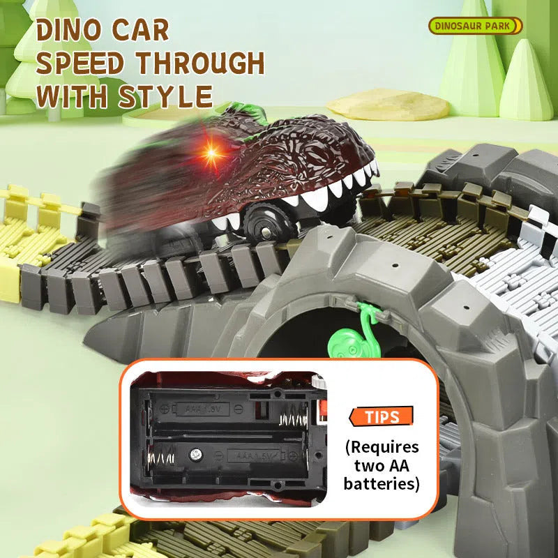 Electric toy DIY assembly skeleton dinosaur track car with 209 plastic pieces on a table