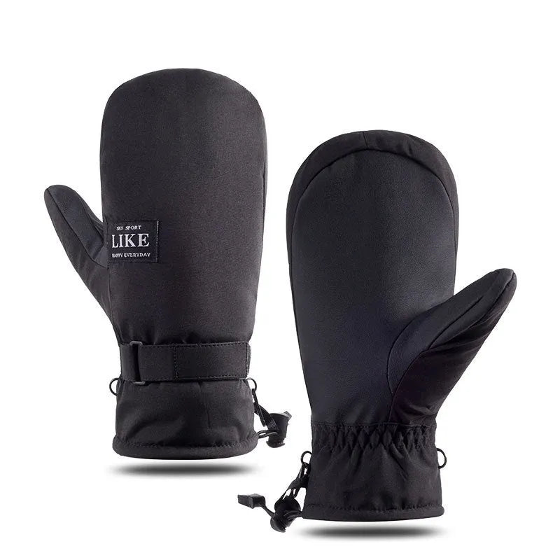 Black touch screen compatible cycling mittens made from thick pongee cloth.