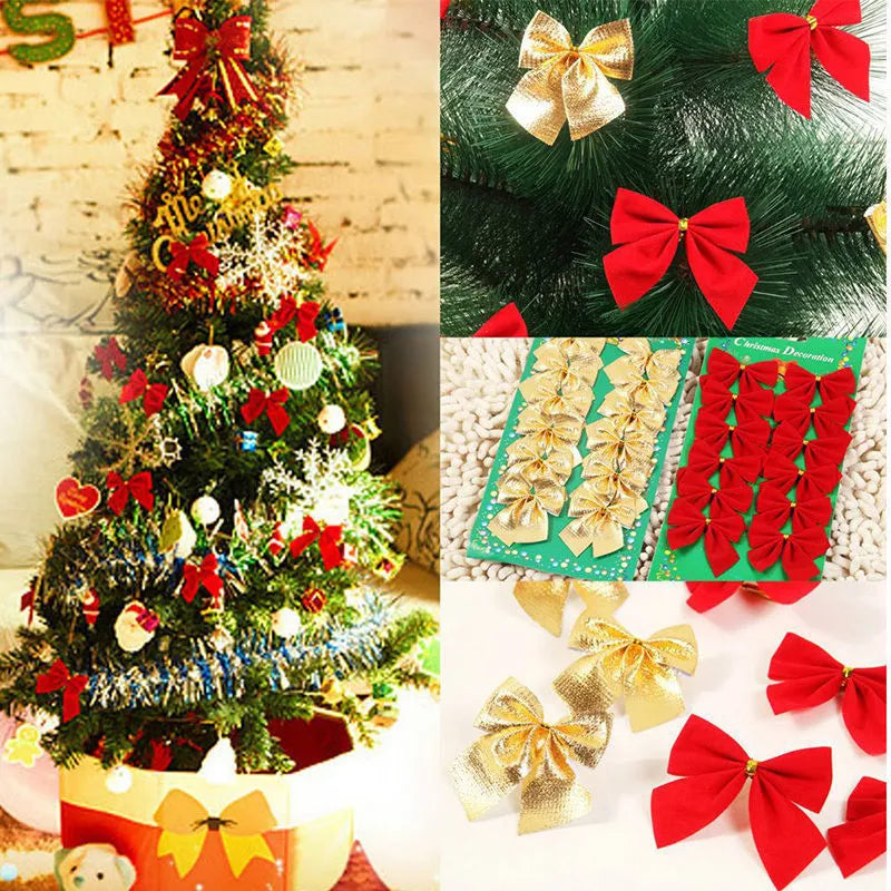 5 cm polyester Christmas bow ornament in metallic red gold colour