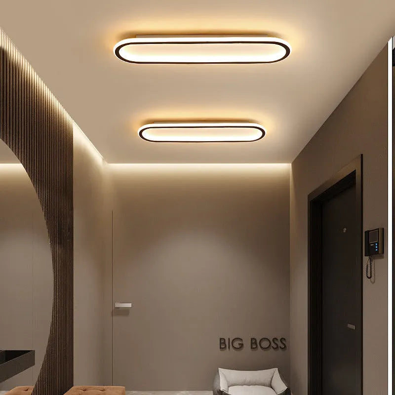 Black rectangular ceiling lamp, 30cm x 5cm, full spectrum LED white light, for balcony and corridor