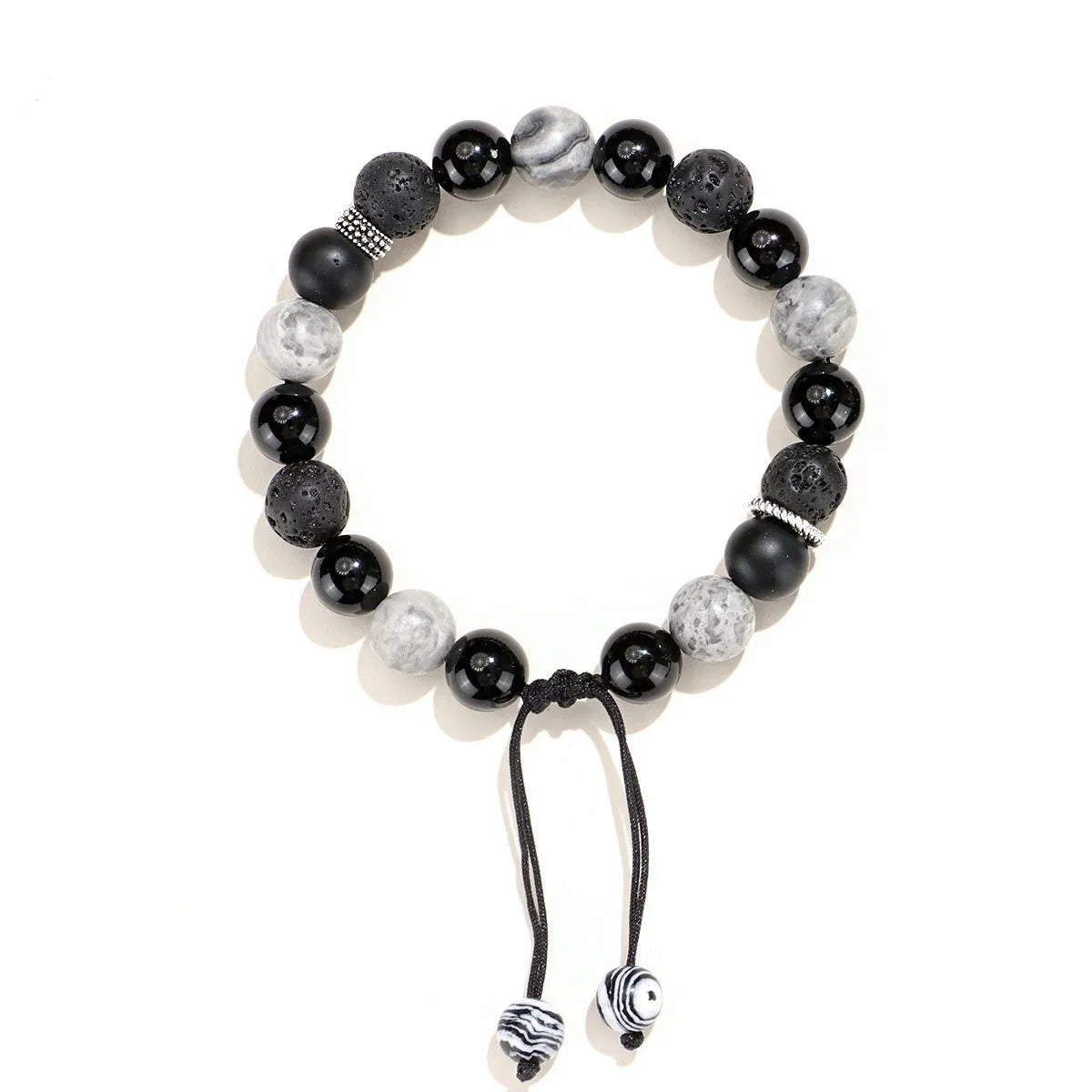 Black agate map stone volcanic bracelet in diamond shape for men and women