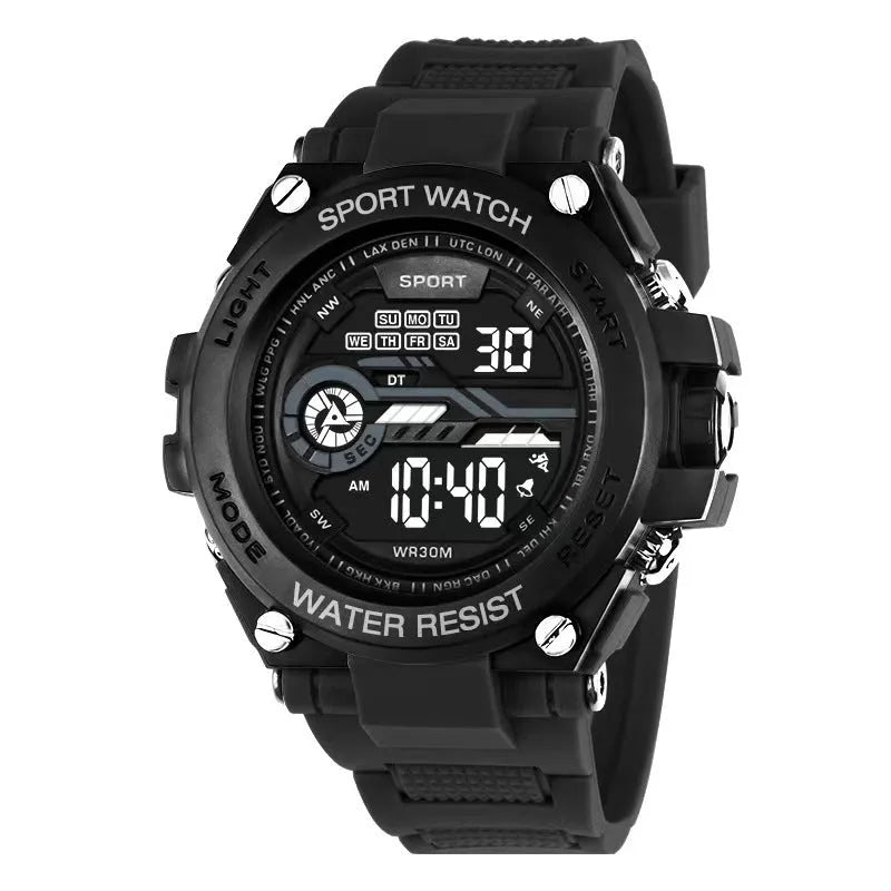 Fashion electronic watch for teenagers displayed in one of ten available colour options.