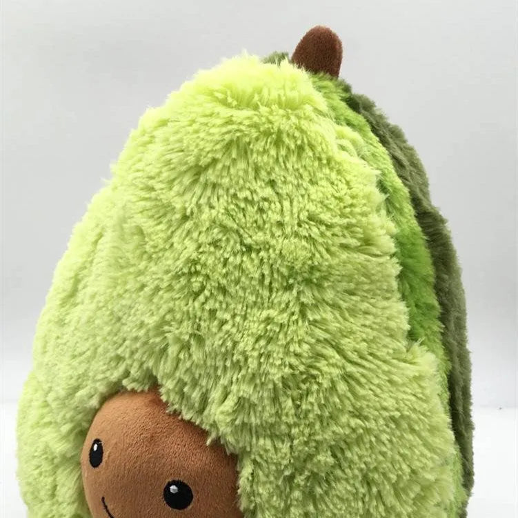 Soft green avocado plush toy pillow with cartoon face, PP cotton filling, 20cm to 60cm sizes