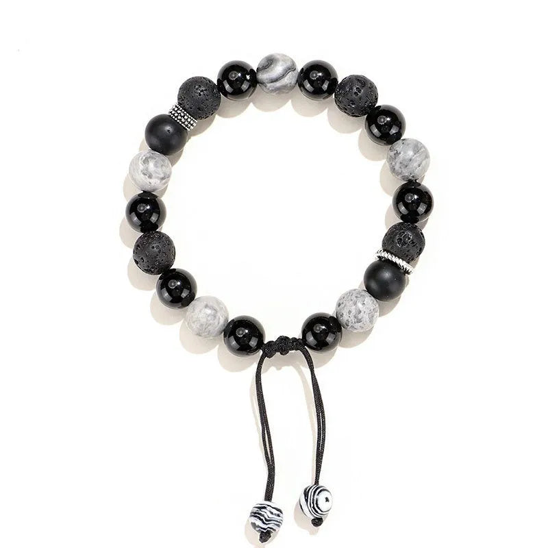 Black agate map stone volcanic bracelet in diamond shape for men and women