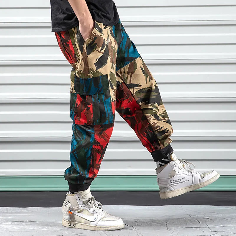 Blue camouflage unisex polyester overalls with drawstring waist, available in Asian sizes M to 5XL