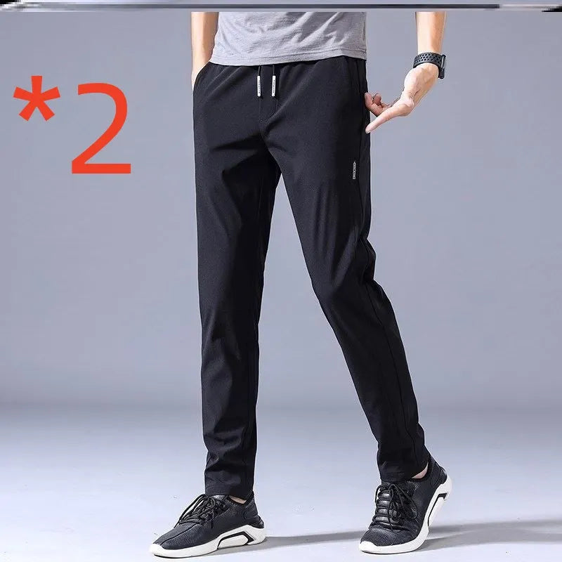 Men's loose straight drawstring sweatpants in khaki, summer casual thin trousers Korean version